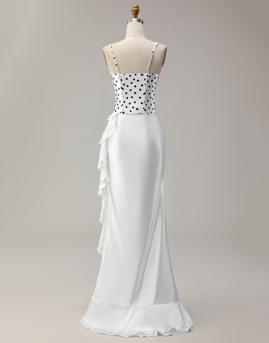 Black and White Polka Dots Mermaid Corset Asymmetrical Prom Dress with Ruffles