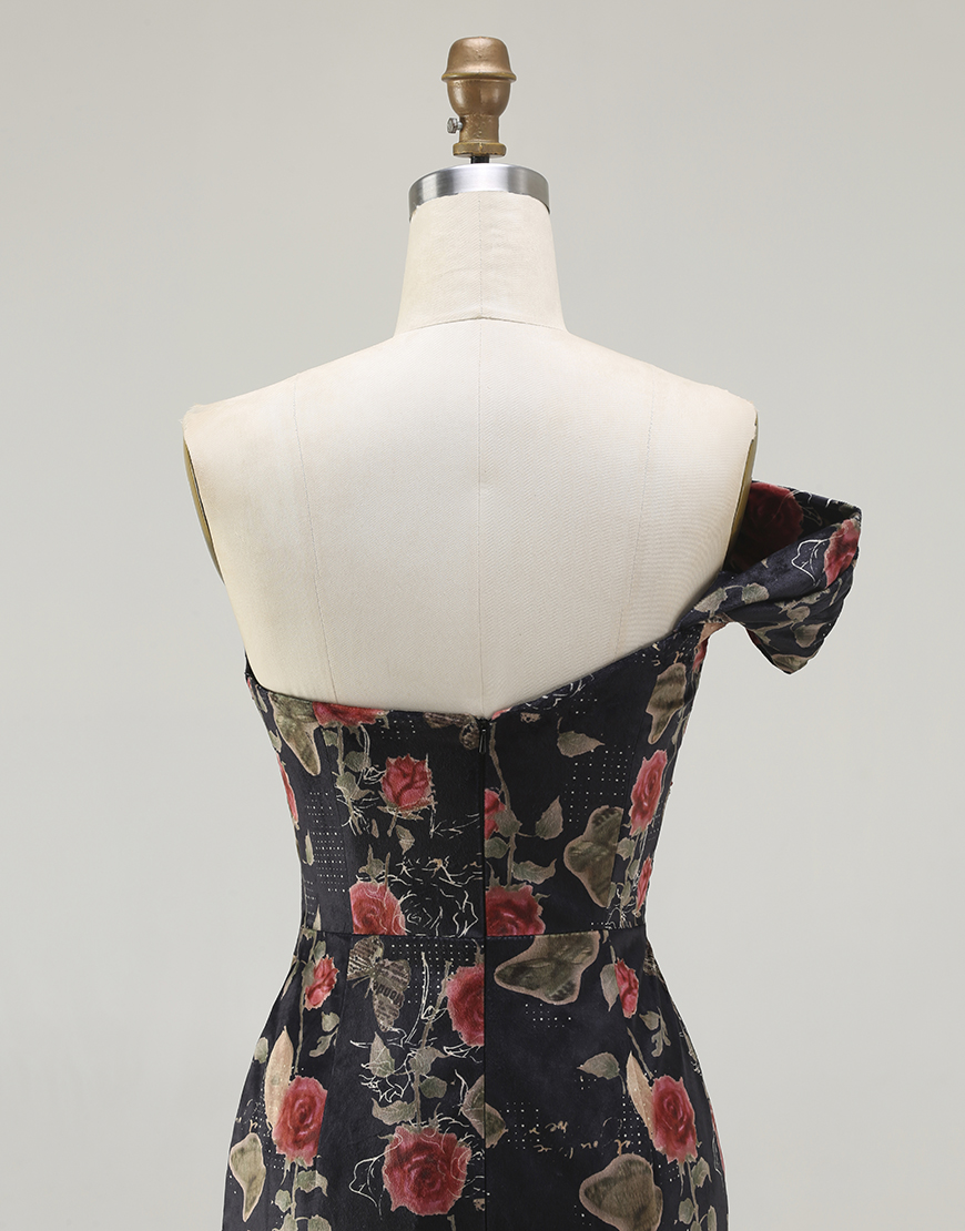 Blush Ruched Floral Mermaid Long Prom Dress with Slit