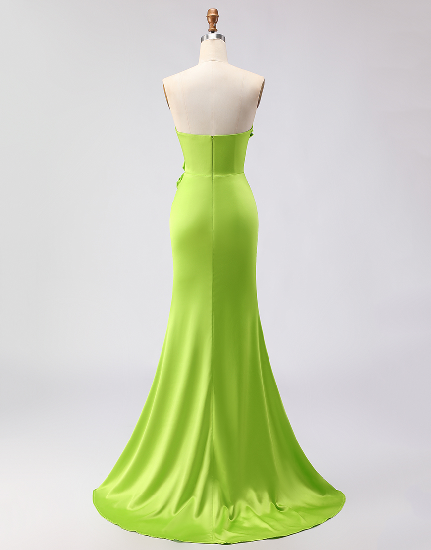 Gree Mermaid Satin Sweetheart Long Prom Dress with 3D Flowers