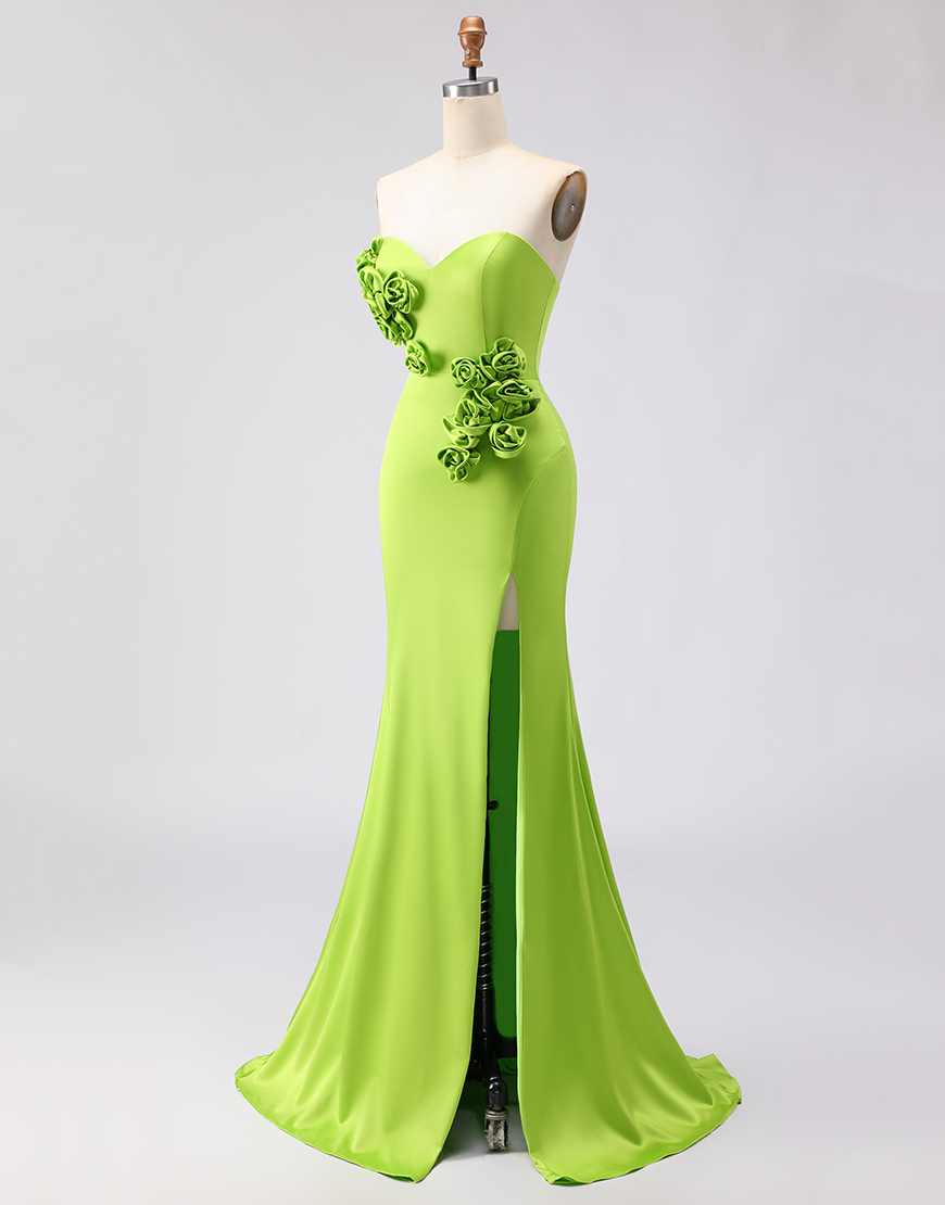 Gree Mermaid Satin Sweetheart Long Prom Dress with 3D Flowers