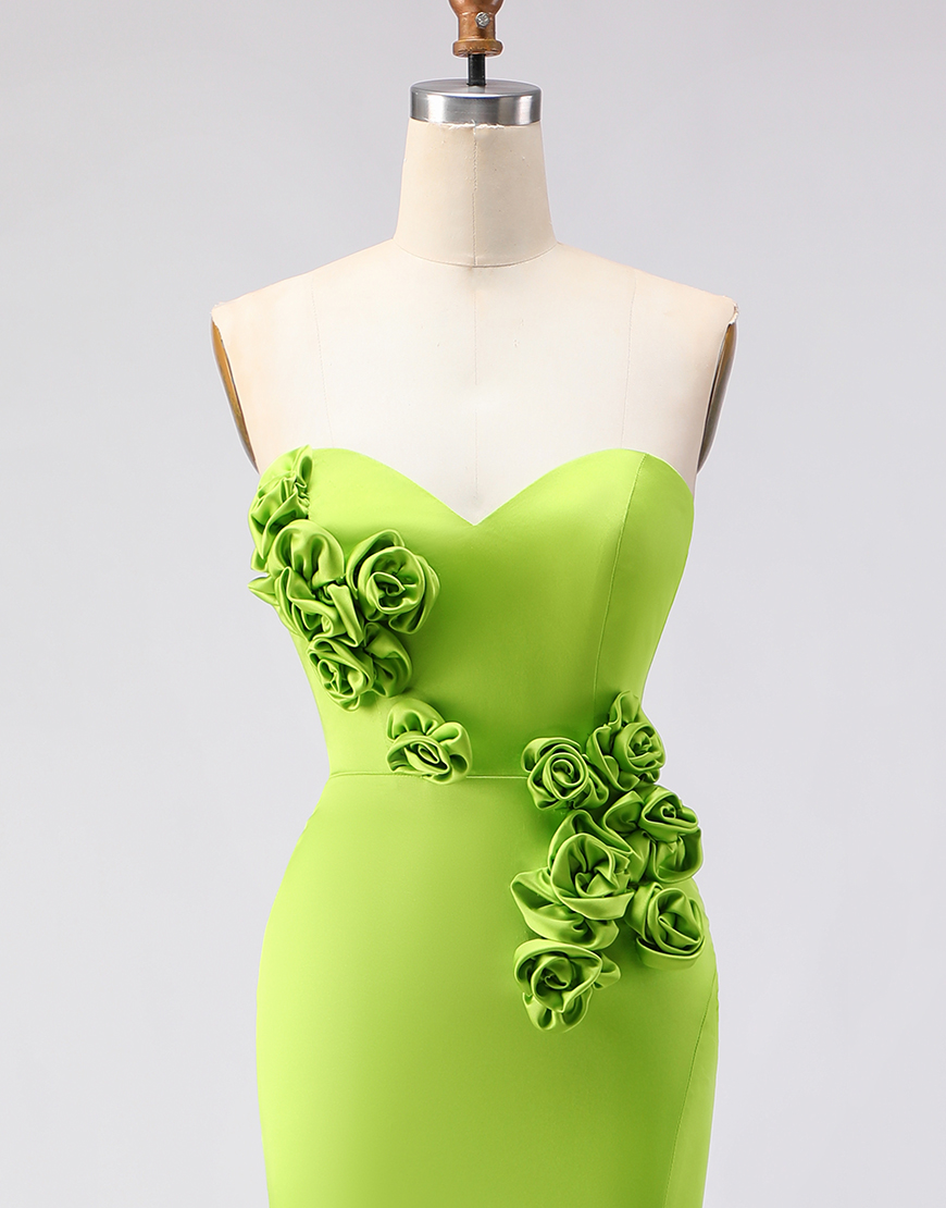Gree Mermaid Satin Sweetheart Long Prom Dress with 3D Flowers