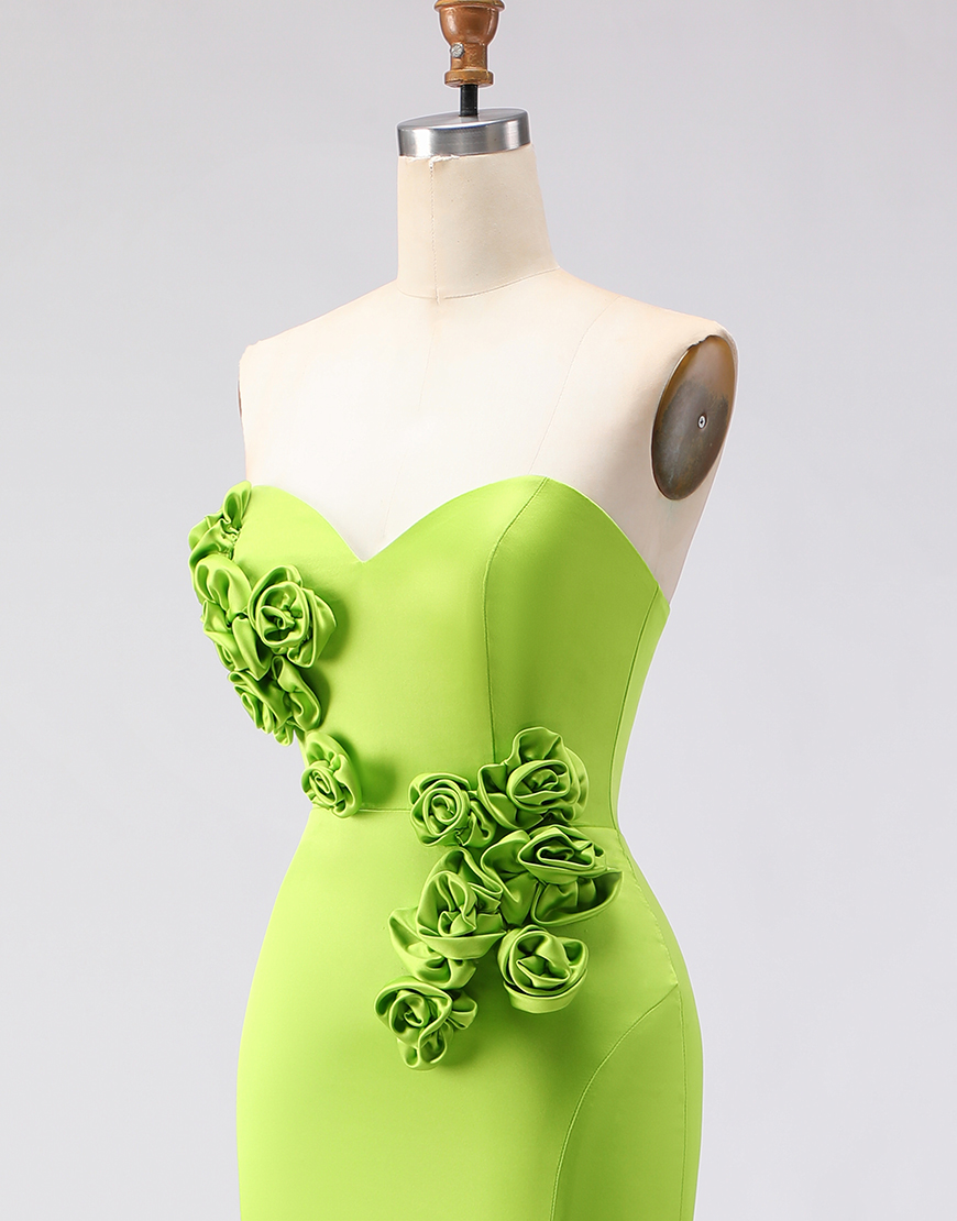 Gree Mermaid Satin Sweetheart Long Prom Dress with 3D Flowers