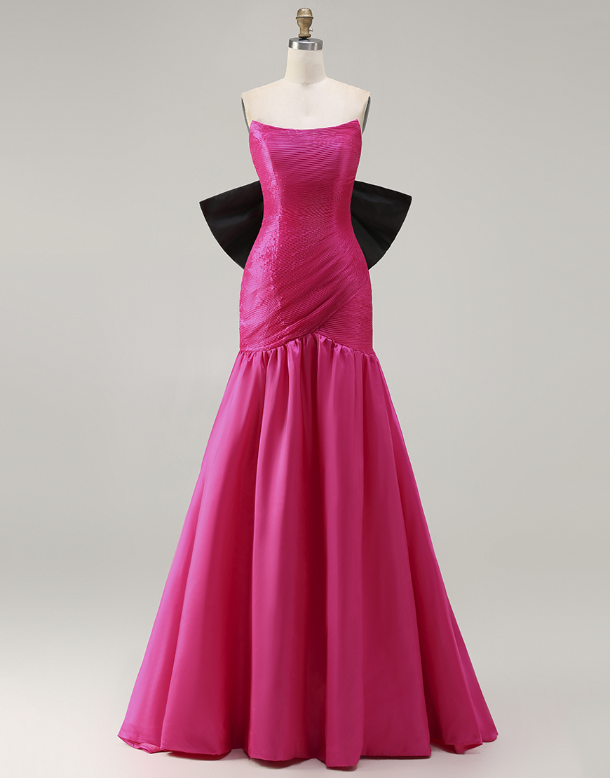 Fuchsia Strapless Mermaid Long Prom Dress with Bow