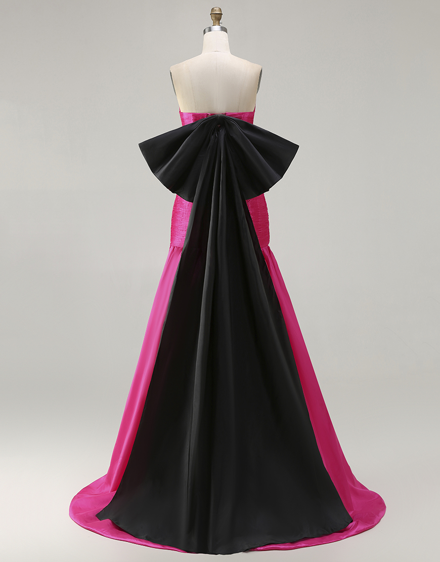 Fuchsia Strapless Mermaid Long Prom Dress with Bow