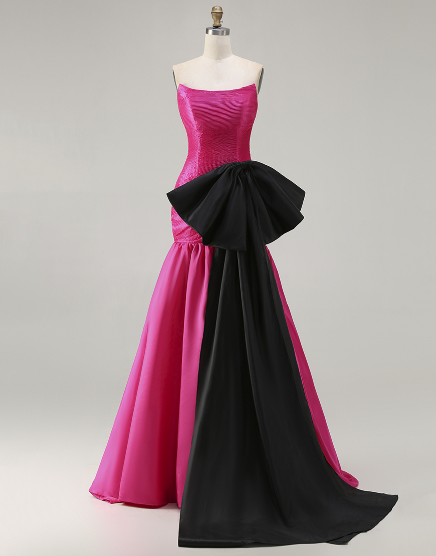 Fuchsia Strapless Mermaid Long Prom Dress with Bow
