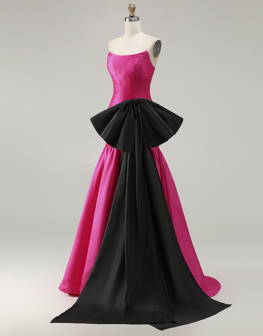 Fuchsia Strapless Mermaid Long Prom Dress with Bow