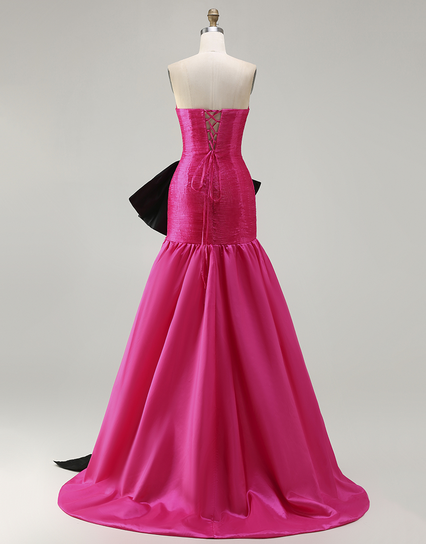 Fuchsia Strapless Mermaid Long Prom Dress with Bow