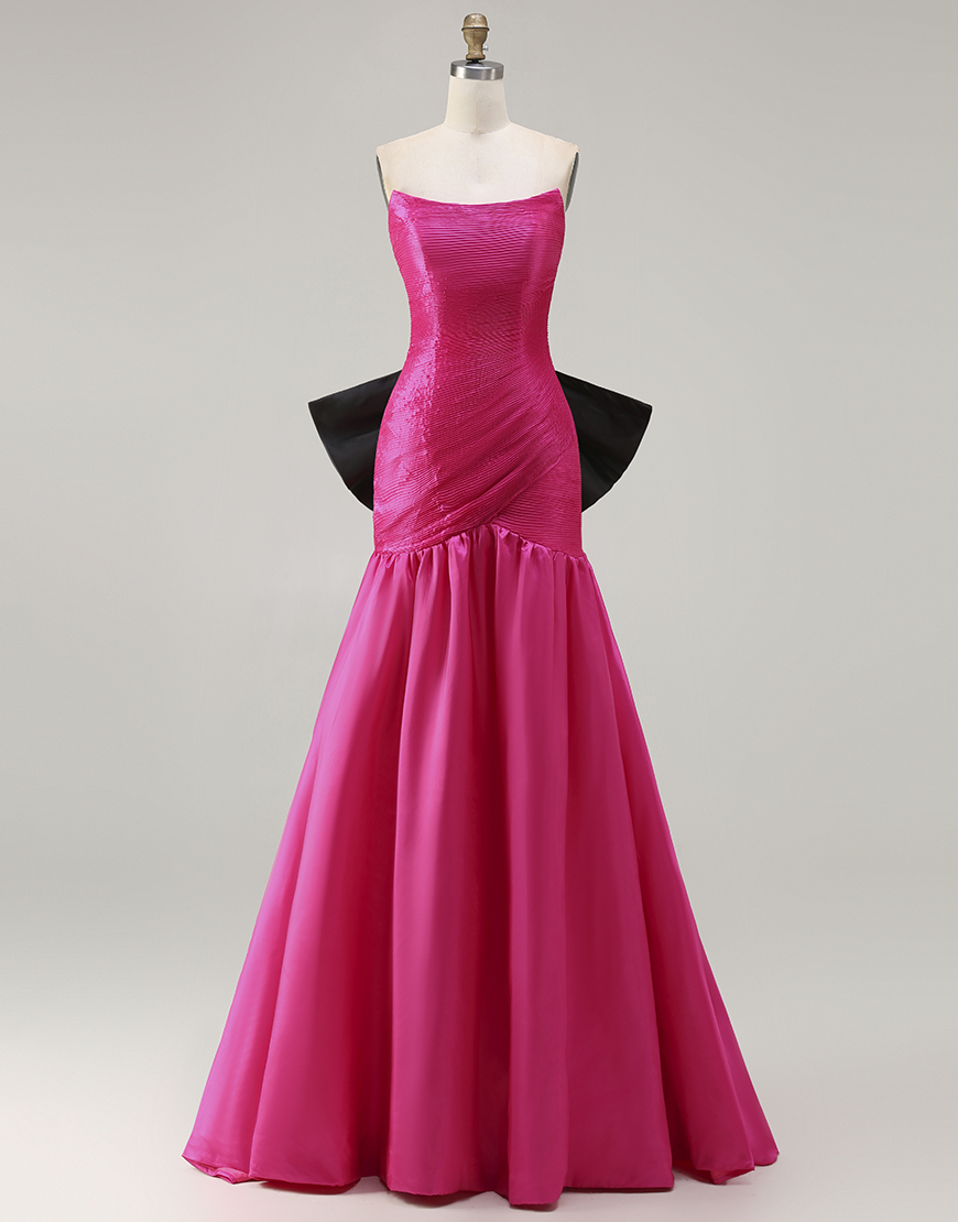Fuchsia Strapless Mermaid Long Prom Dress with Bow
