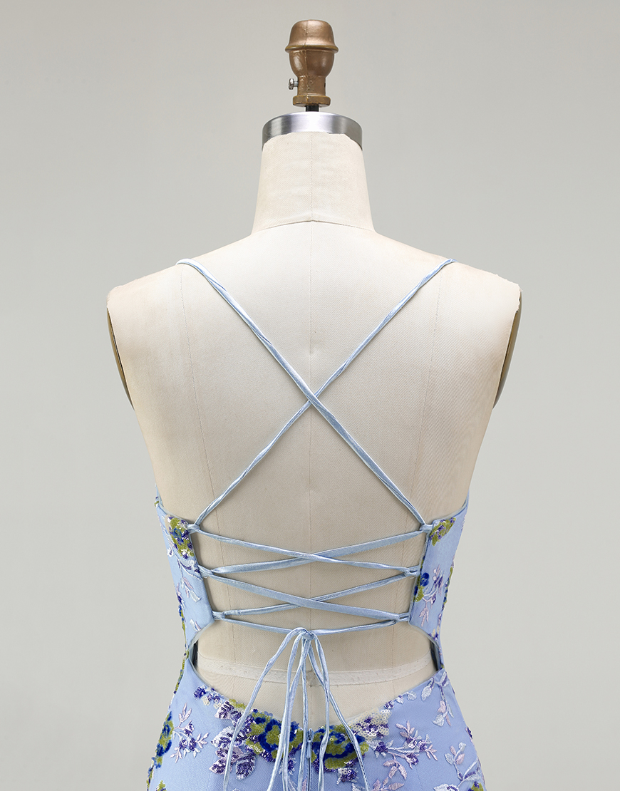 Sparkly Black Purple Flower Sequin Spaghetti Straps Long Prom Dress with Slit