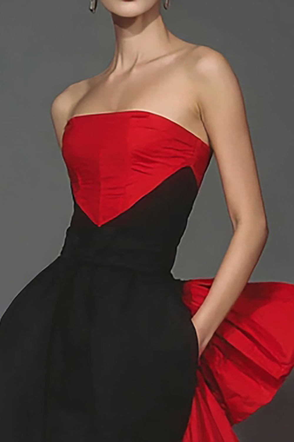 Black and Red Mermaid Strapless Long Prom Dress with Cape