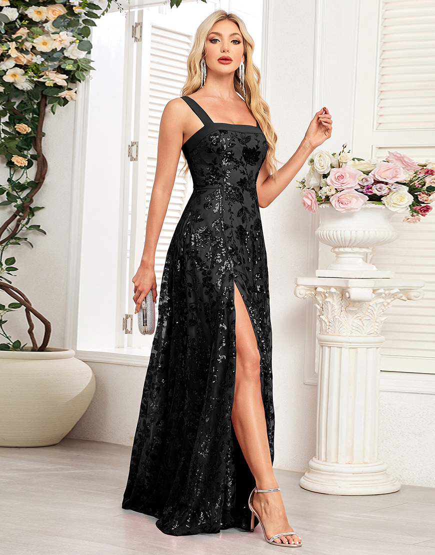 Sparkly Blush A Line Sequin Long Prom Dress with Slit