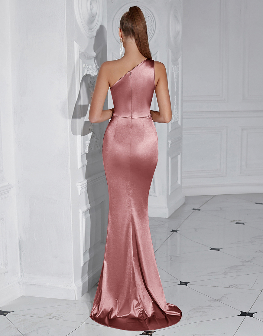 Black Mermaid One Shoulder Long Prom Dress with Slit