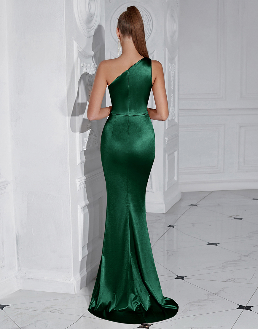 Black Mermaid One Shoulder Long Prom Dress with Slit