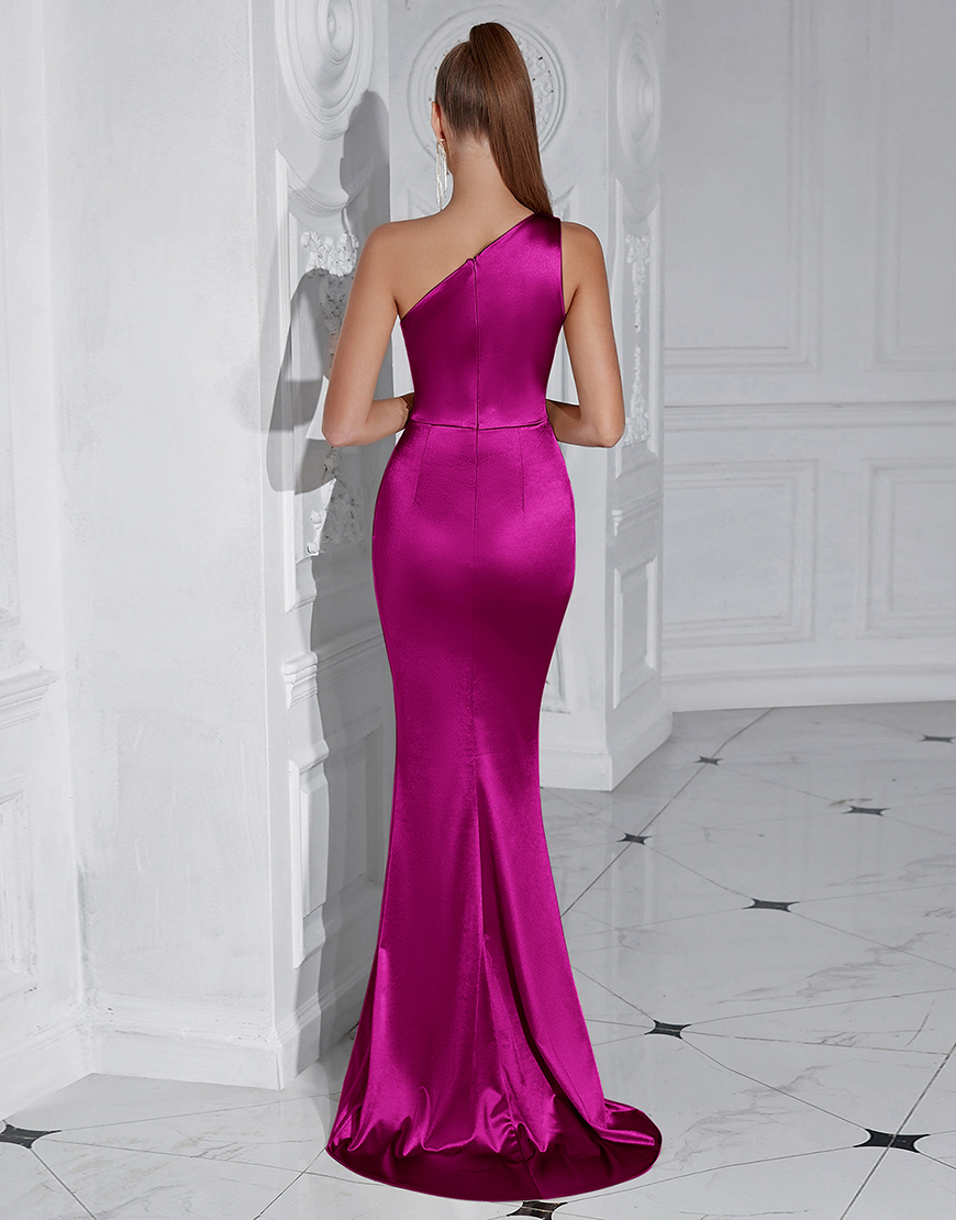 Black Mermaid One Shoulder Long Prom Dress with Slit