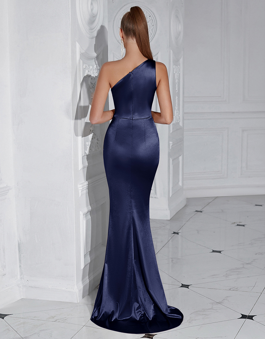 Black Mermaid One Shoulder Long Prom Dress with Slit