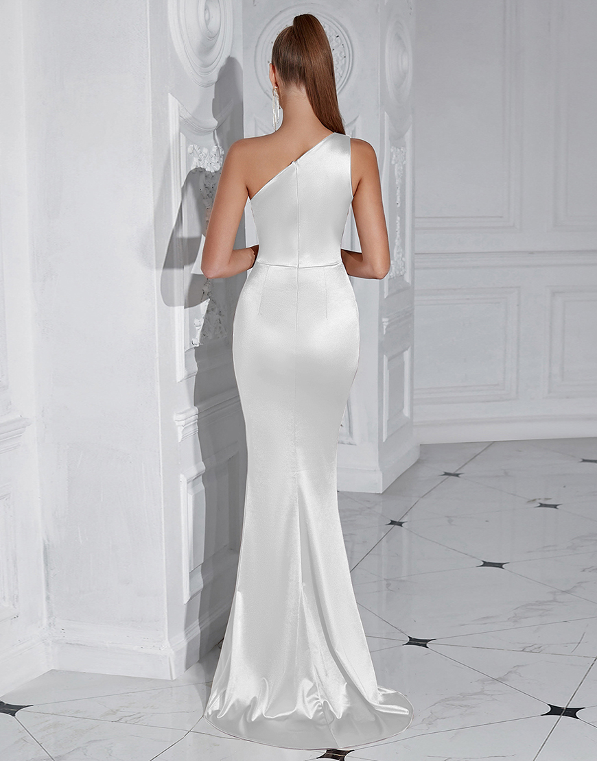 Black Mermaid One Shoulder Long Prom Dress with Slit