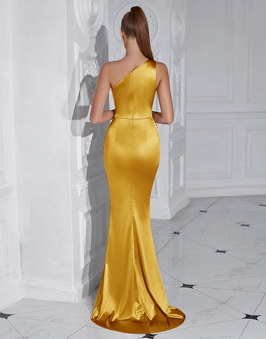 Black Mermaid One Shoulder Long Prom Dress with Slit