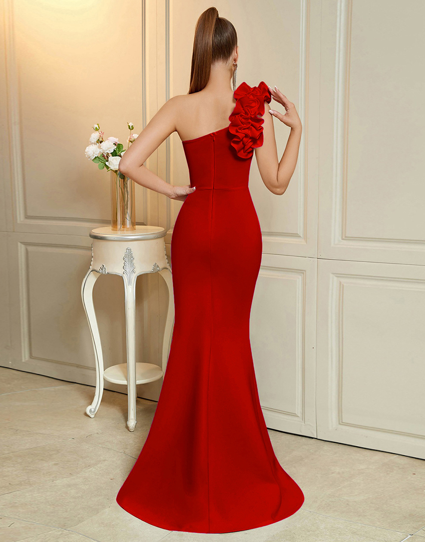 Simple Royal Blue Mermaid Ruffled One Shoulder Long Prom Dress with Slit