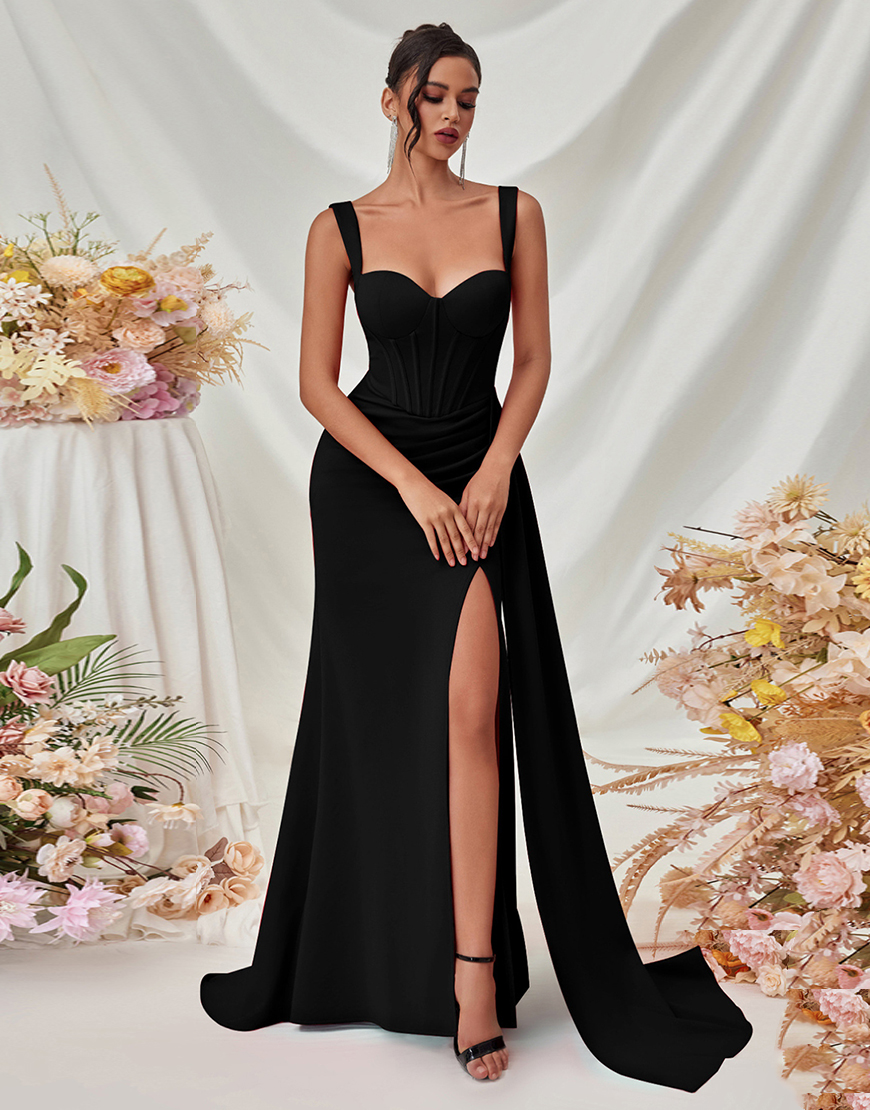 Simple Burgundy Mermaid Long Prom Dress with Side Cape