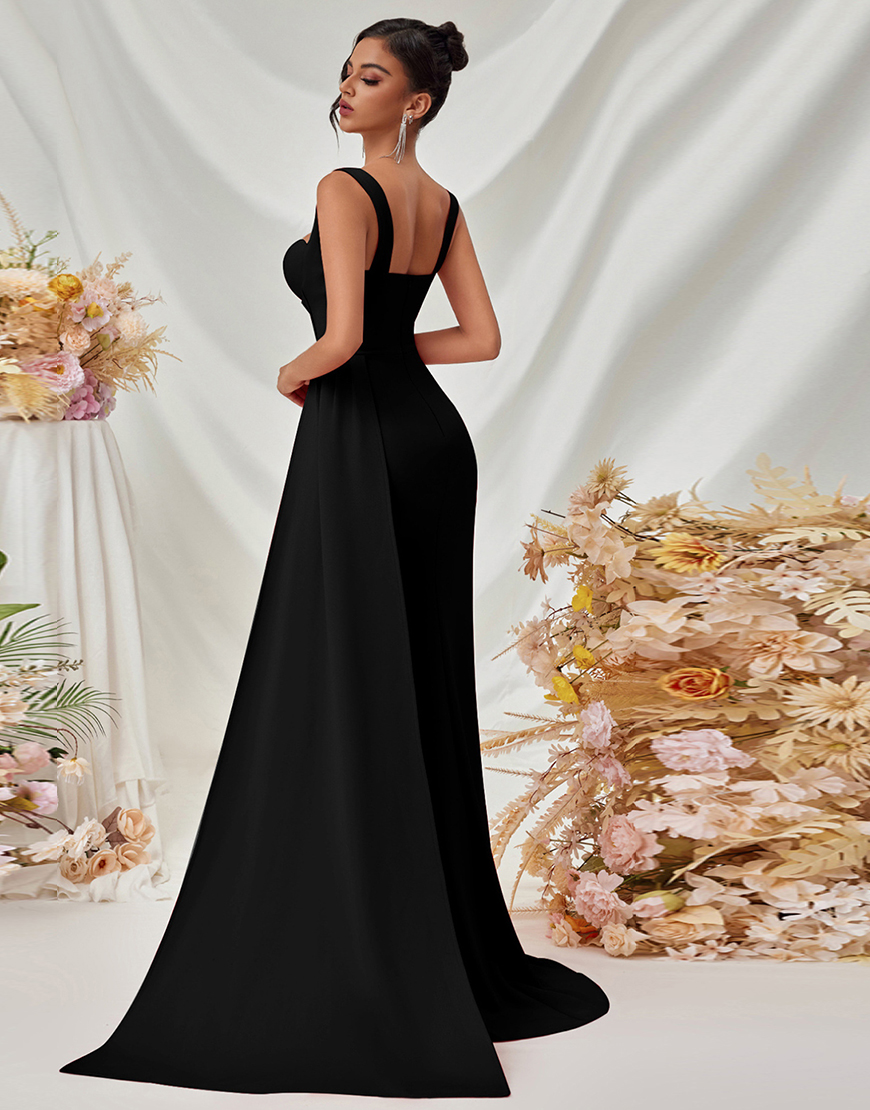 Simple Burgundy Mermaid Long Prom Dress with Side Cape