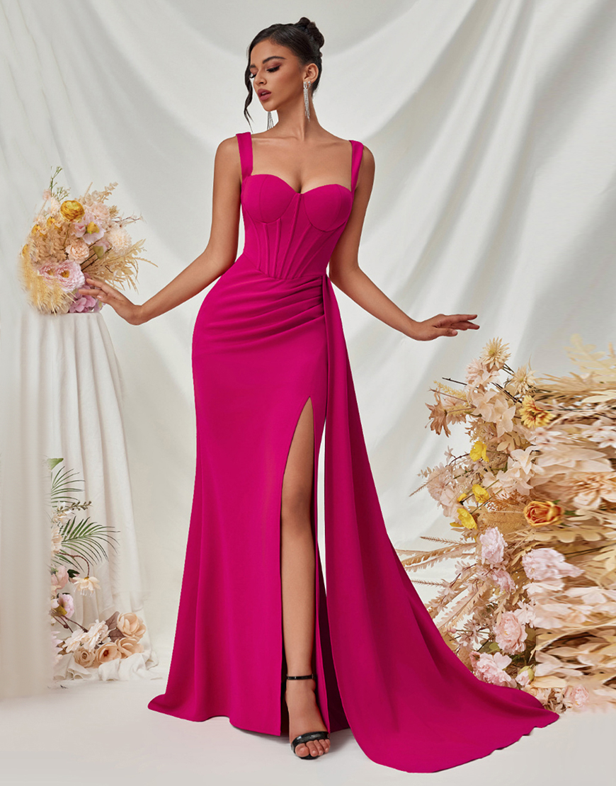 Simple Burgundy Mermaid Long Prom Dress with Side Cape