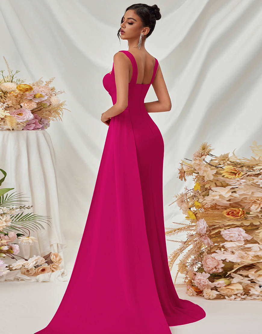 Simple Burgundy Mermaid Long Prom Dress with Side Cape