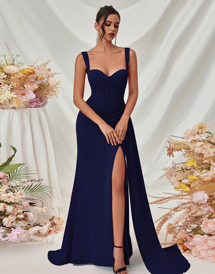 Simple Burgundy Mermaid Long Prom Dress with Side Cape