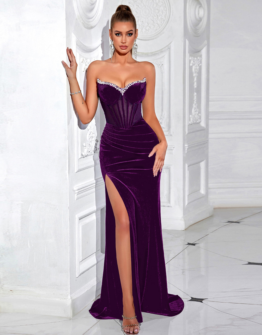 Sparkly Royal Blue Mermaid Corset Long Prom Dress with Slit