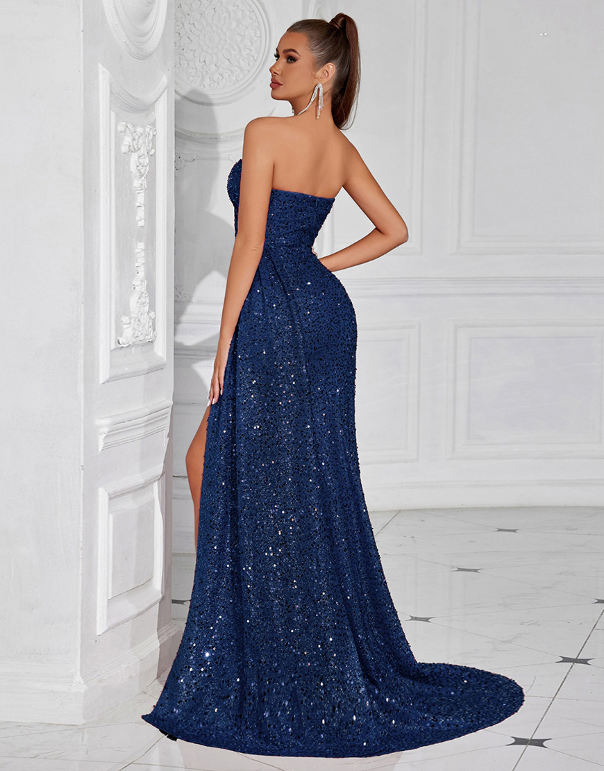 Sparkly Burgundy Sweetheart Sequin Long Prom Dress with Side Cape