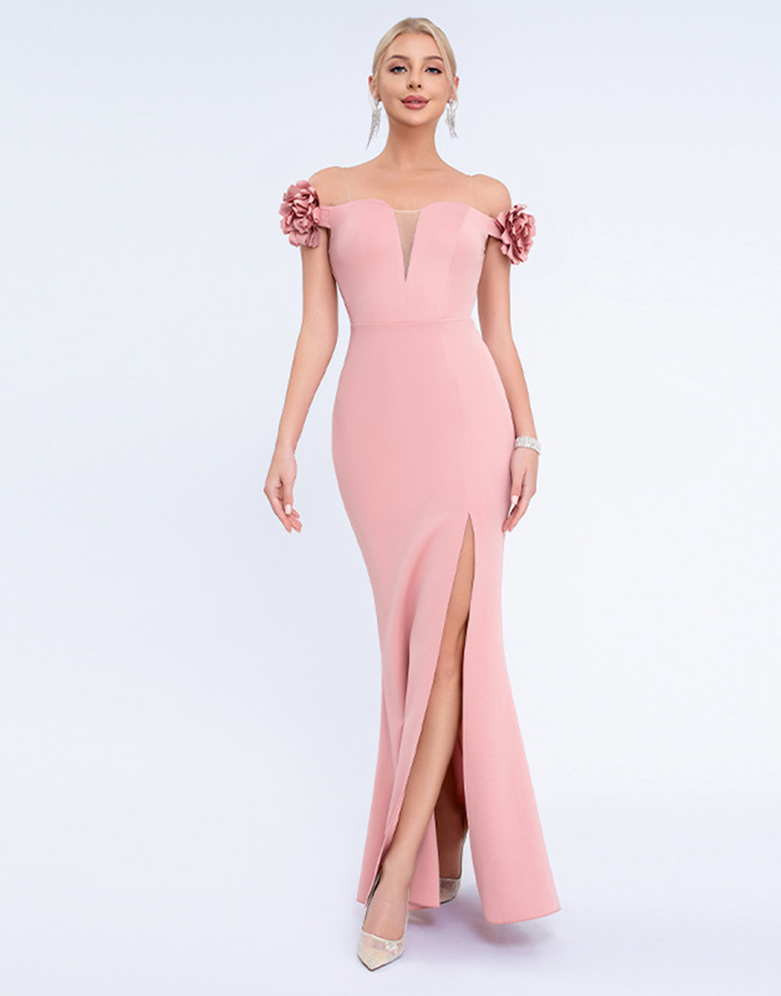 Dark Green Mermaid Off The Shoulder Long Prom Dress with 3D Flowers