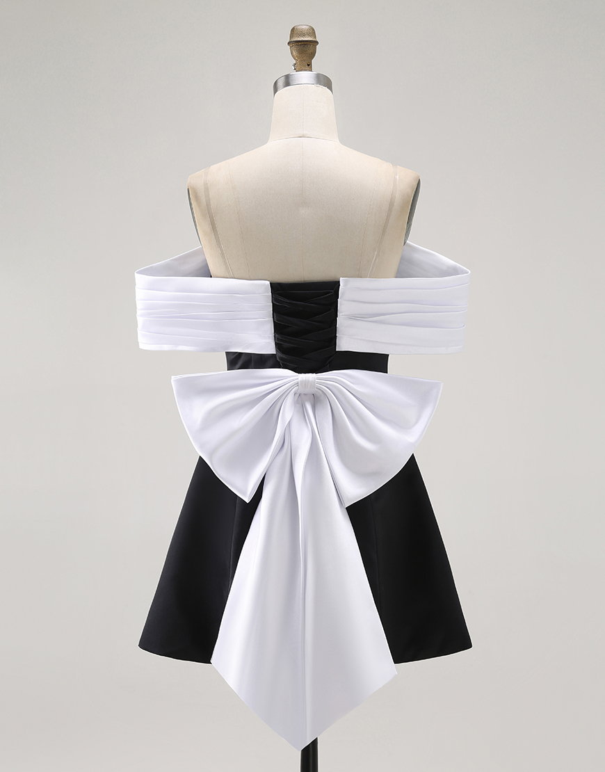Black A Line Short Off the Shoulder Homecoming Dress with Bow