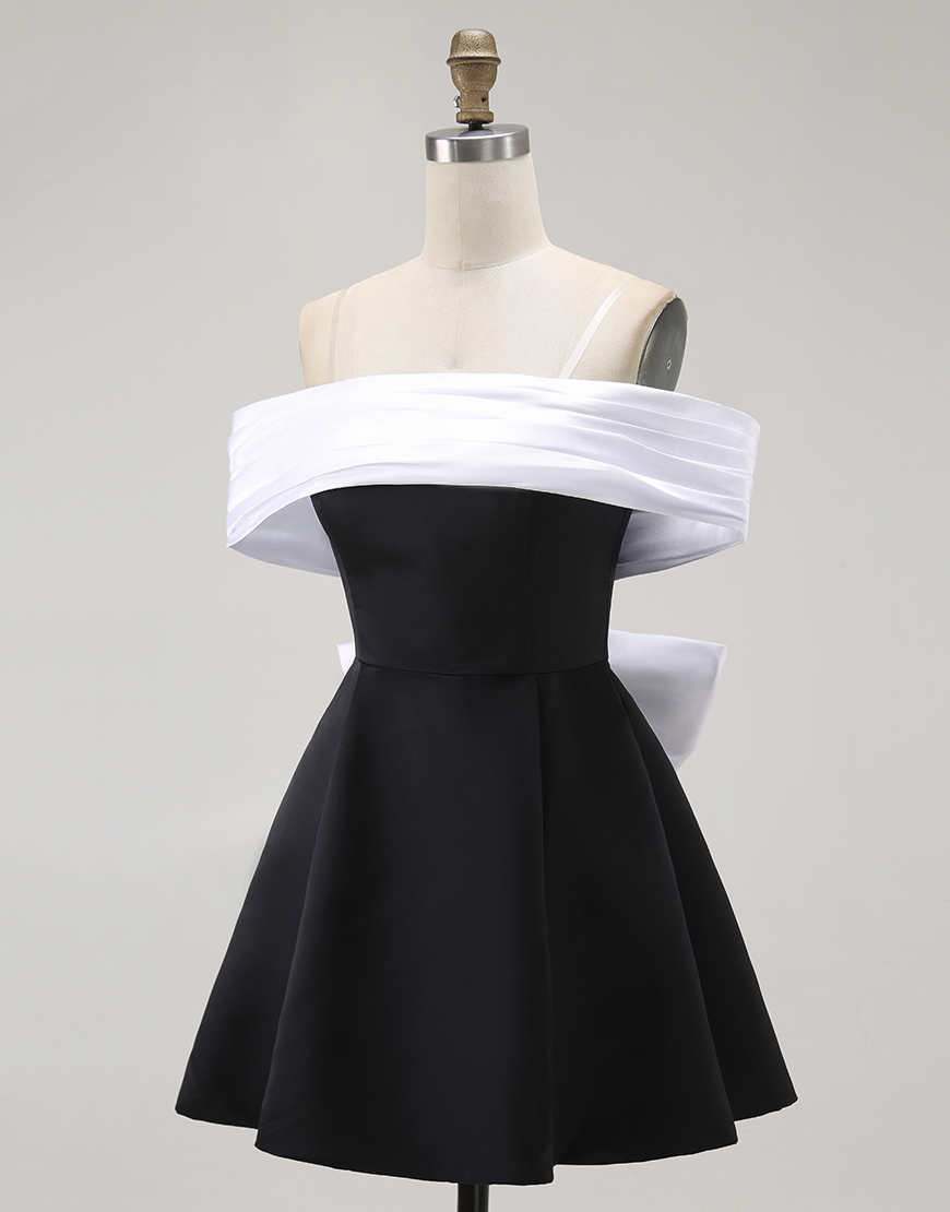 Black A Line Short Off the Shoulder Homecoming Dress with Bow