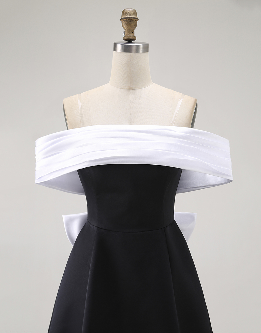 Black A Line Short Off the Shoulder Homecoming Dress with Bow