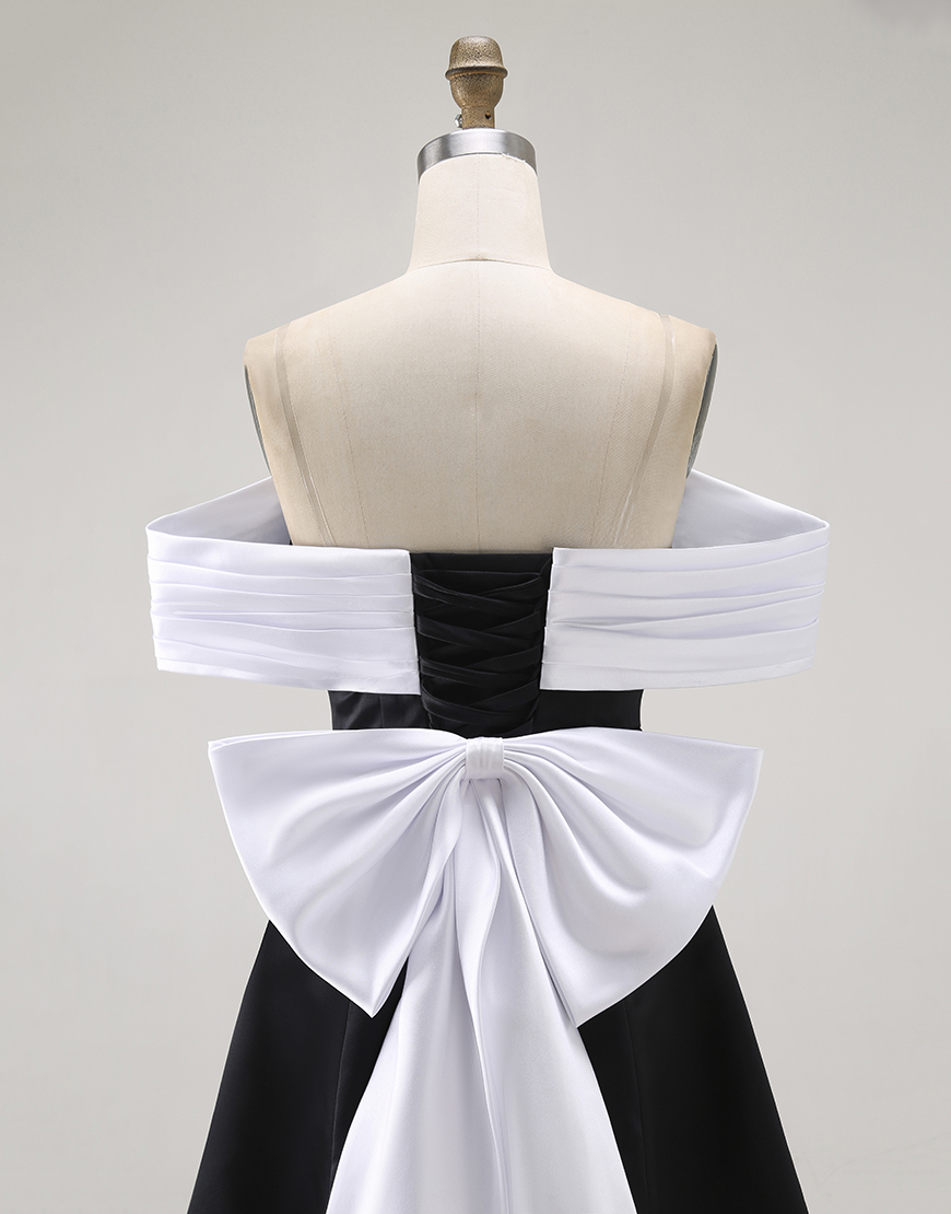 Black A Line Short Off the Shoulder Homecoming Dress with Bow