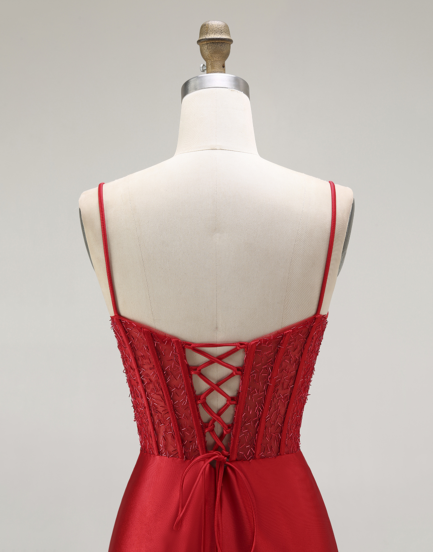 Sparkly Gold Mermaid Long Corset Satin Prom Dress with Slit