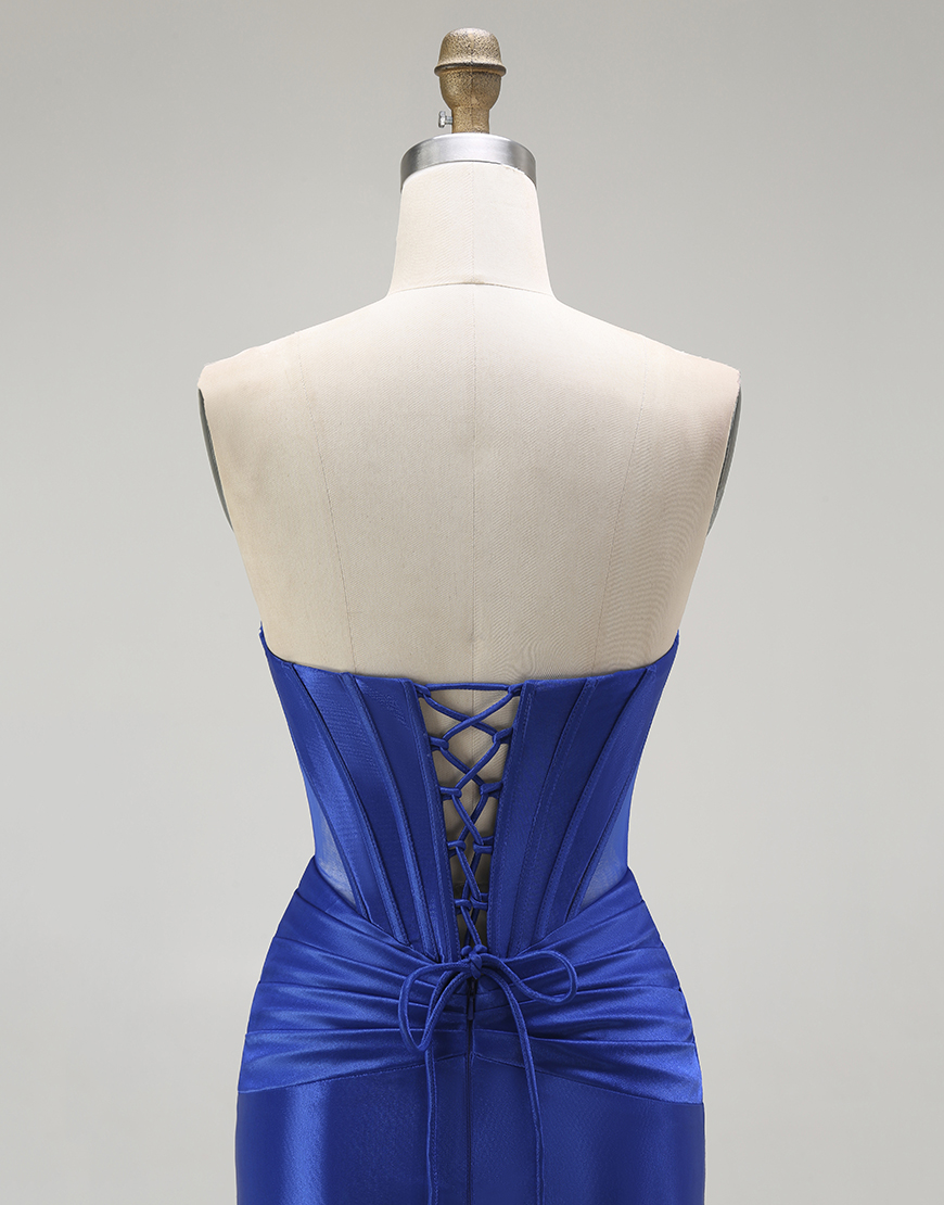 Sparkly Royal Blue Long Mermaid Corset Prom Dress with Beading