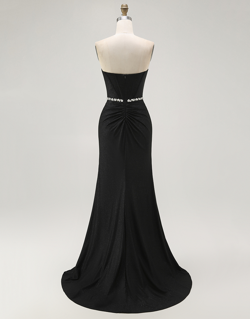 Sparkly Black Mermaid Strapless Corset Long Prom Dress