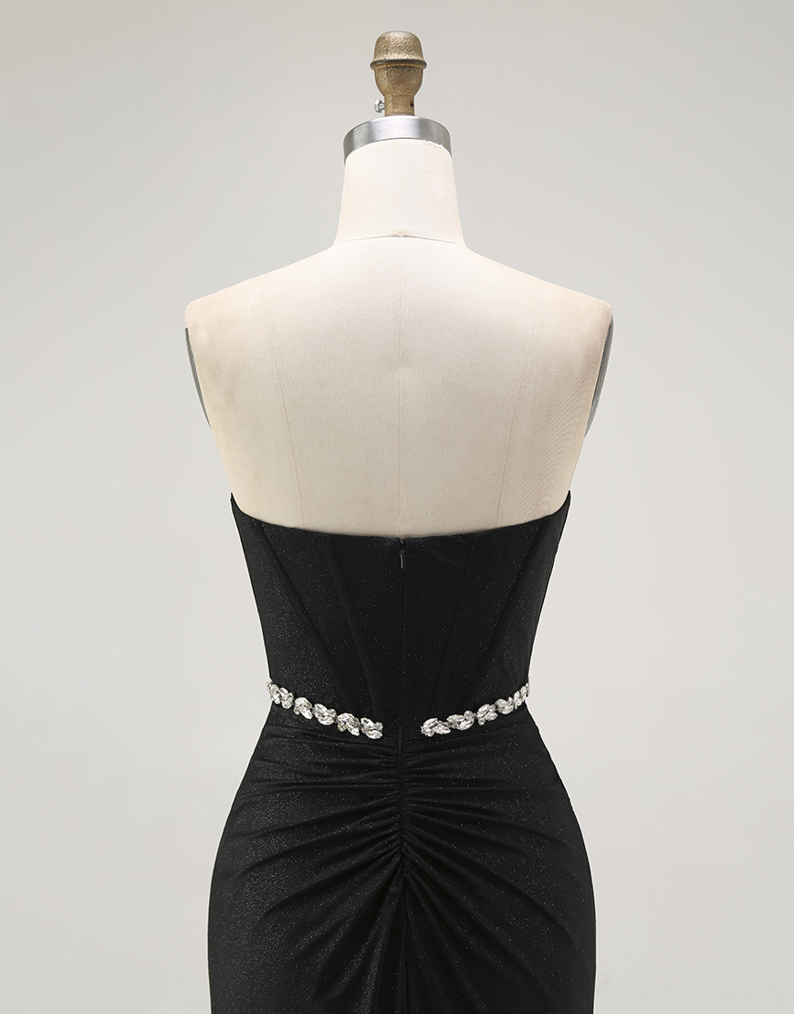 Sparkly Black Mermaid Strapless Corset Long Prom Dress