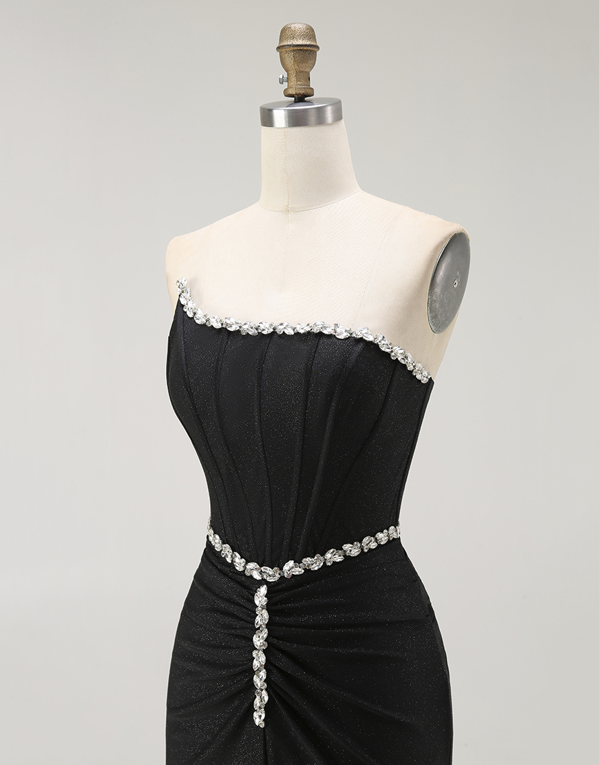 Sparkly Black Mermaid Strapless Corset Long Prom Dress