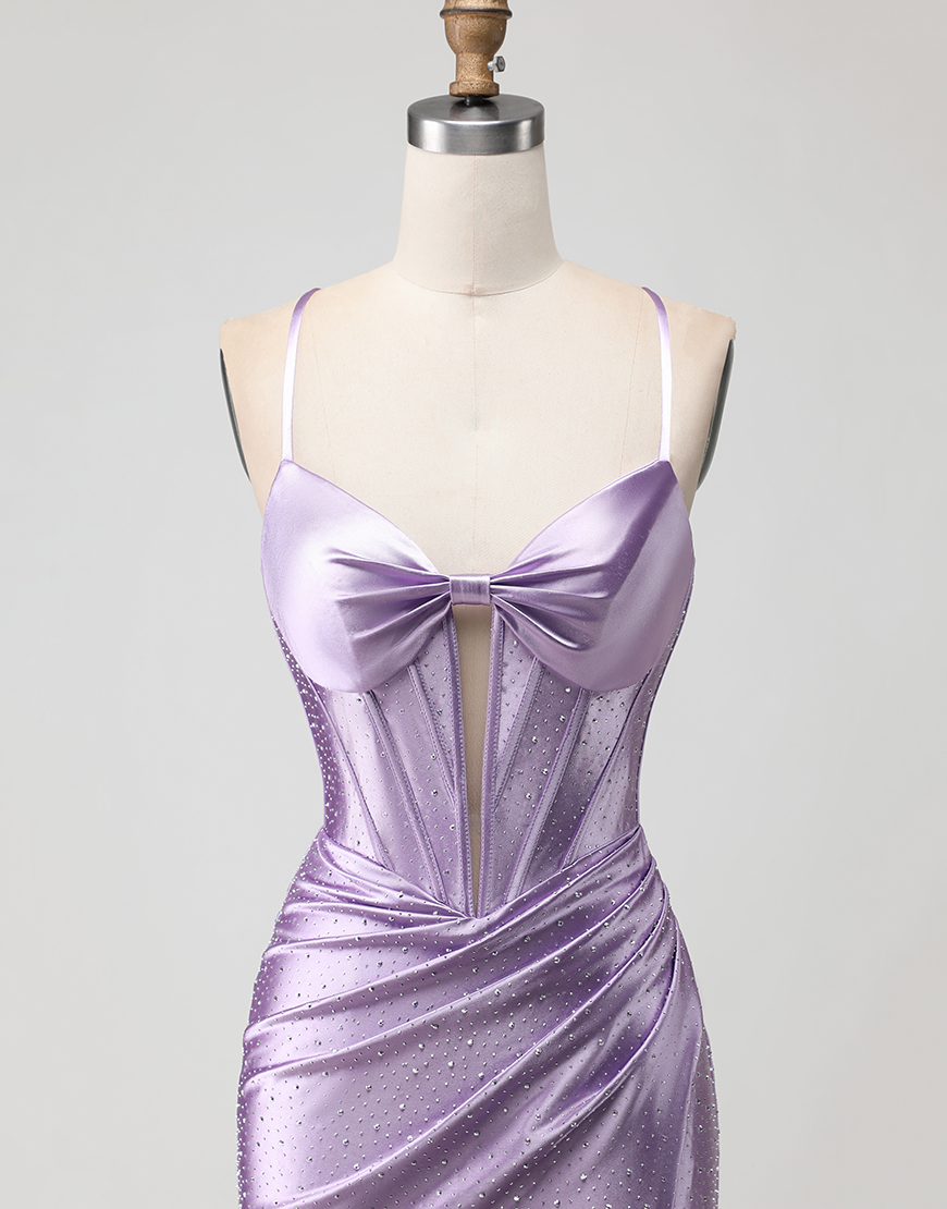 Sparkly Purple Corset Long Beaded Prom Dress with Slit