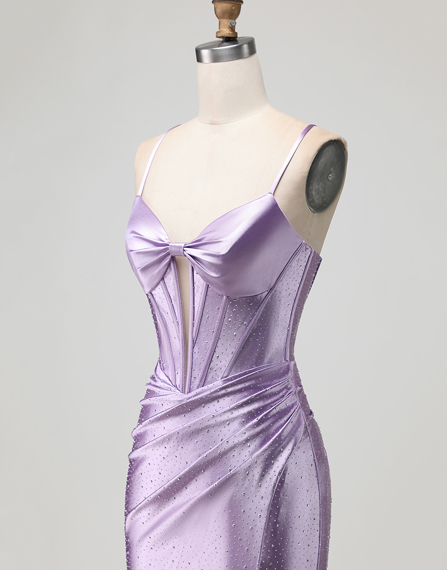 Sparkly Purple Corset Long Beaded Prom Dress with Slit