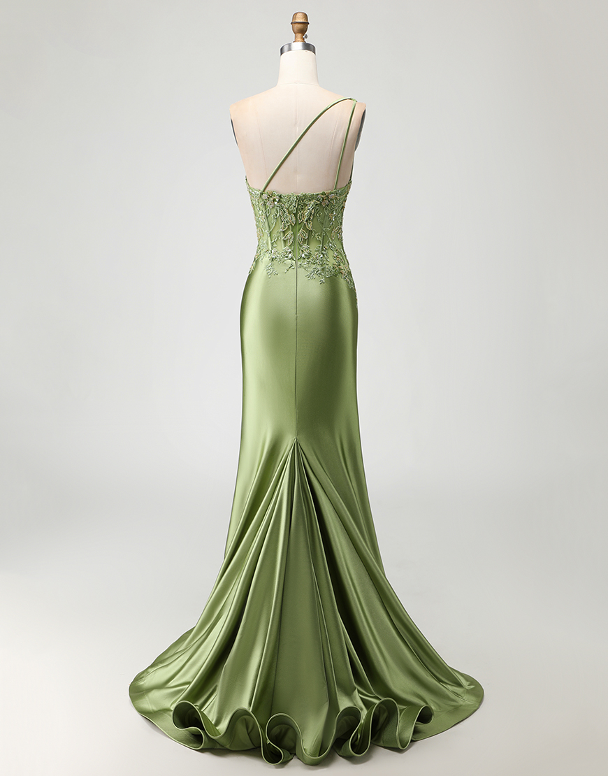 Sparkly Green Mermaid Long Corset Prom Dress with Slit