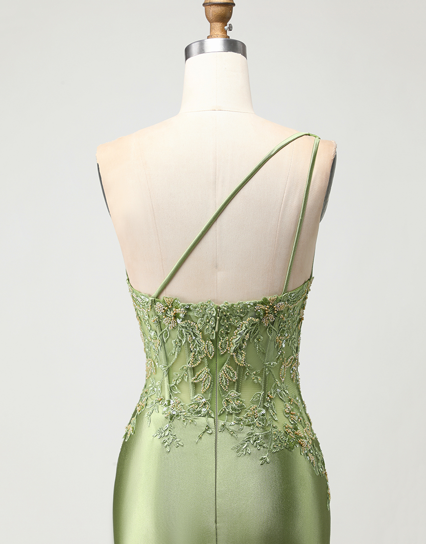 Sparkly Green Mermaid Long Corset Prom Dress with Slit