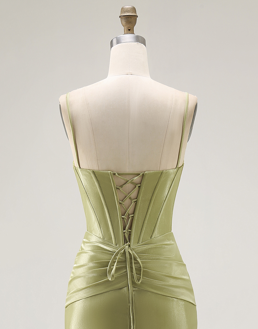 Sparkly Green Mermaid Spaghetti Straps Corset Long Prom Dress