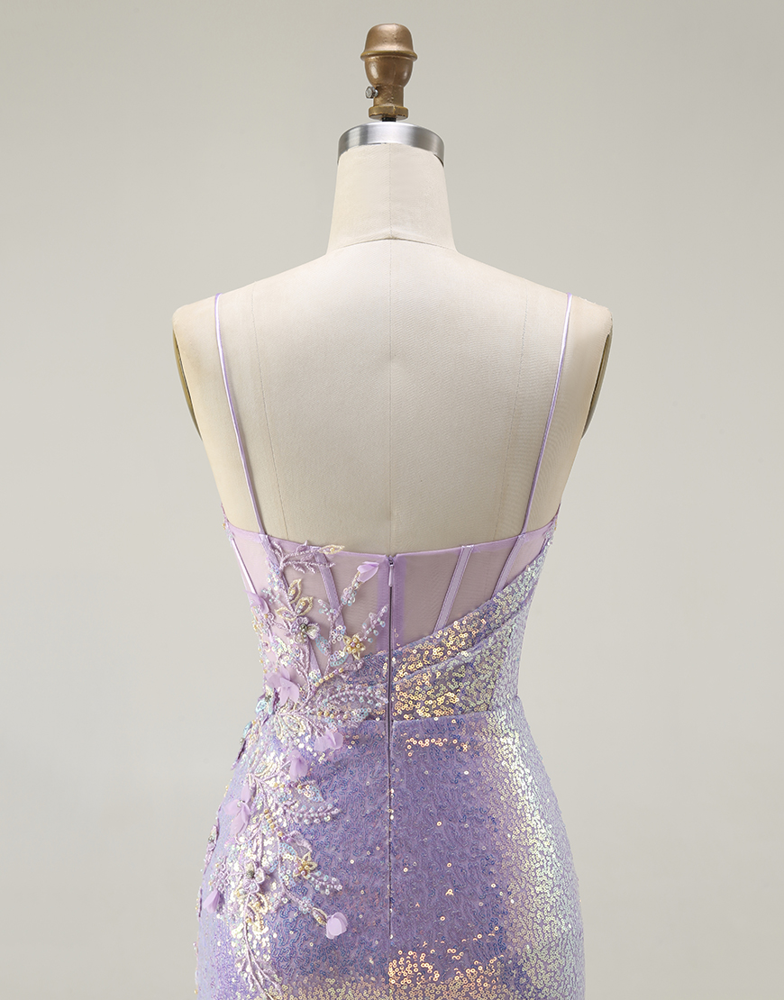 Sparkly Lilac Mermaid Long Corset Prom Dress with Slit