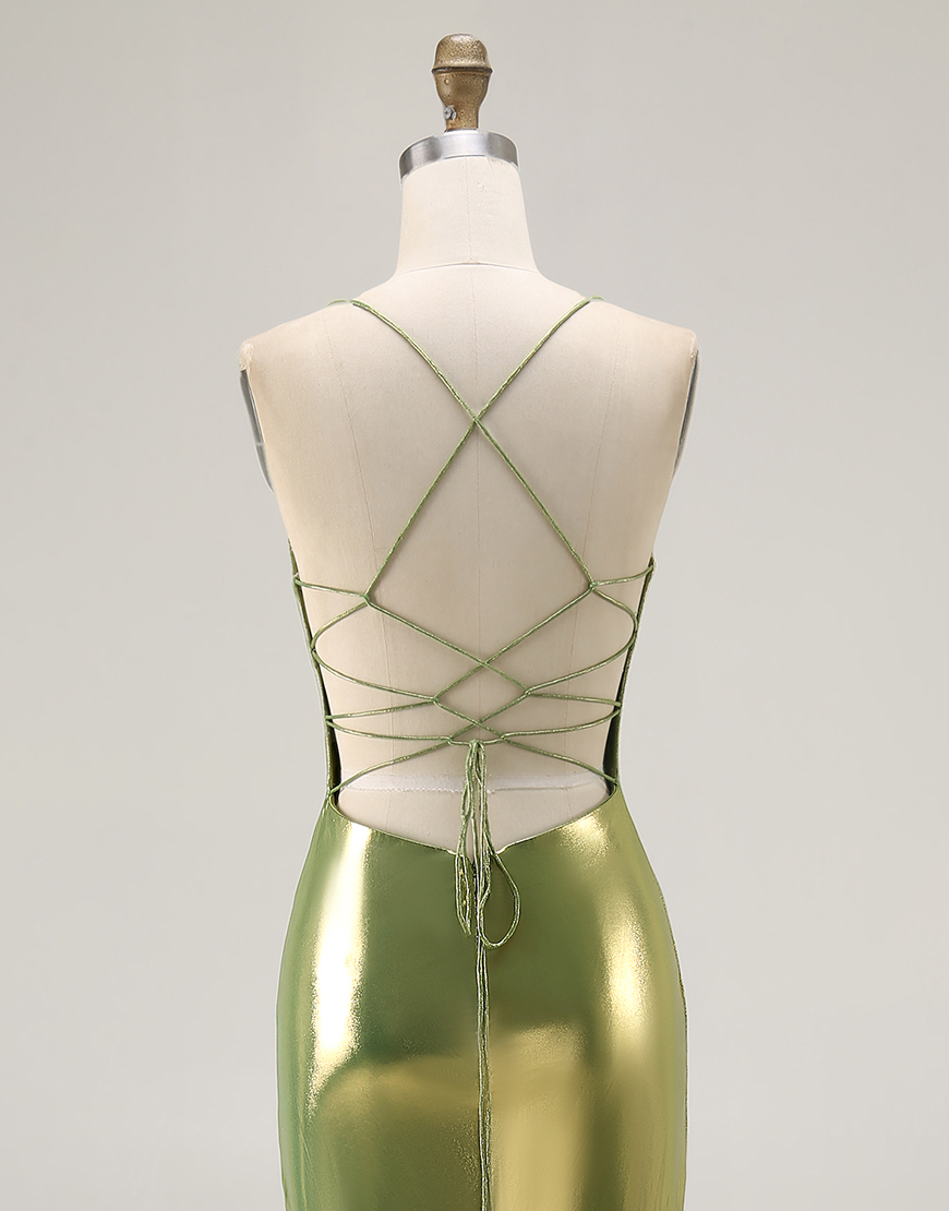 Mermaid Gold Metallic Tiered Long Prom Dress with Ruffles