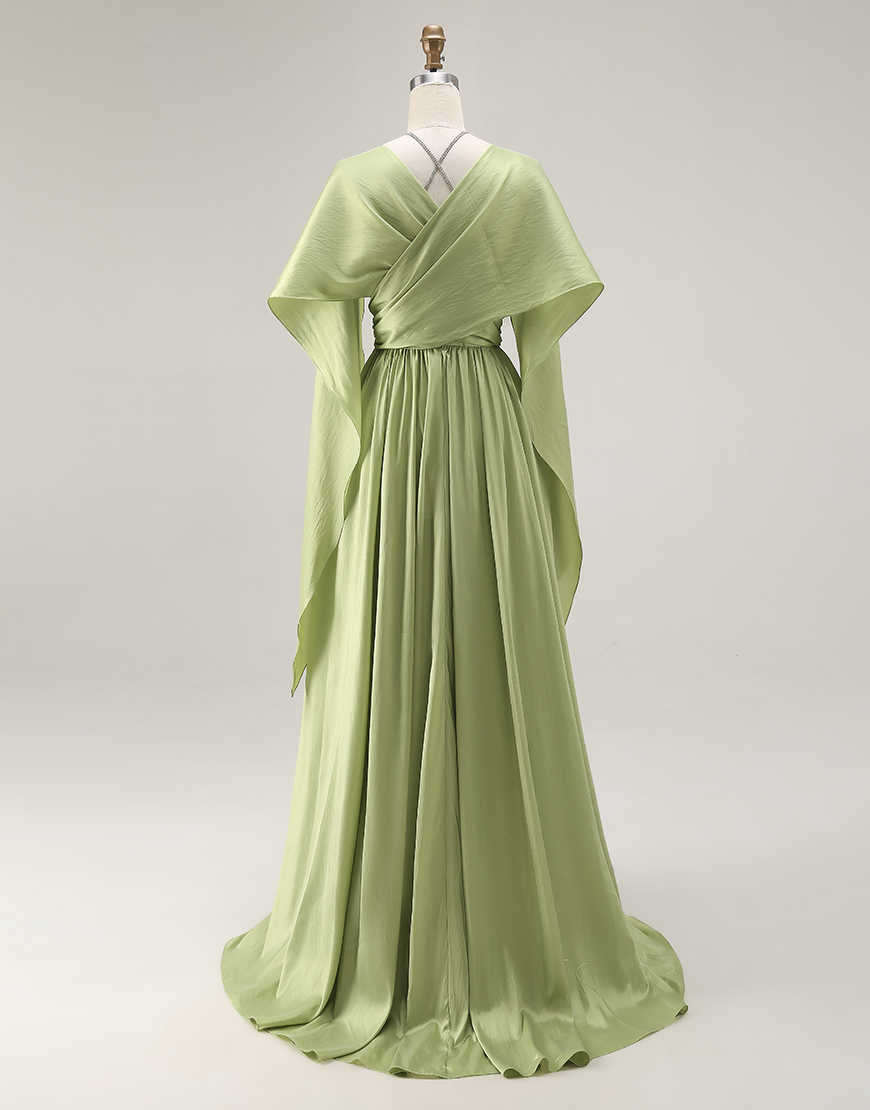 Sage Green A Line Corset Keyhole Long Prom Dress with Slit