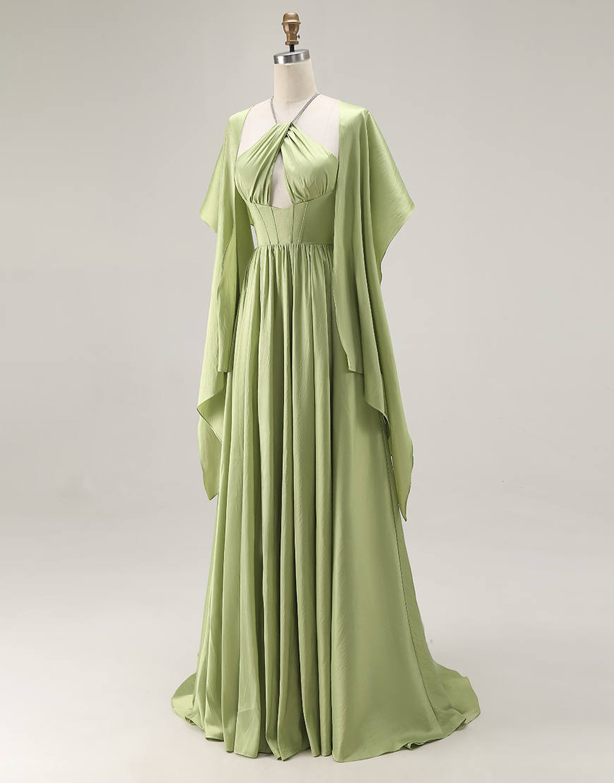 Sage Green A Line Corset Keyhole Long Prom Dress with Slit