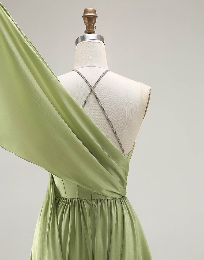 Sage Green A Line Corset Keyhole Long Prom Dress with Slit