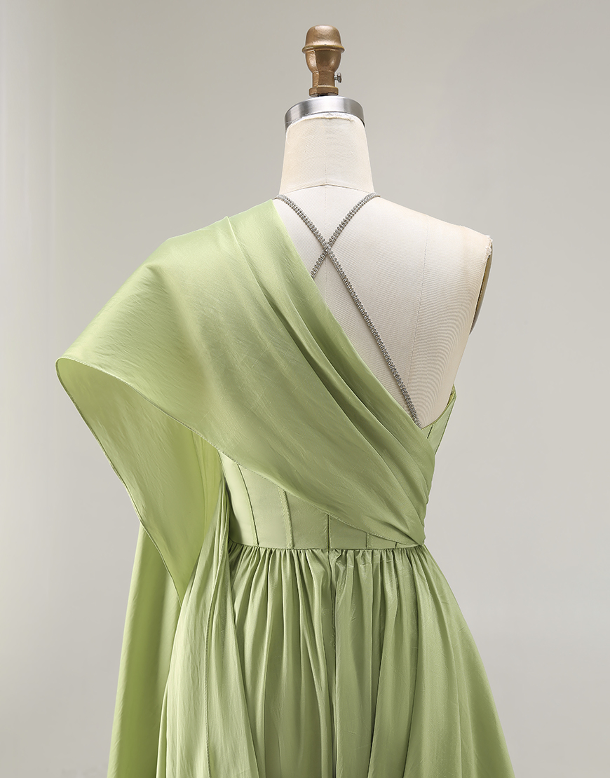 Sage Green A Line Corset Keyhole Long Prom Dress with Slit